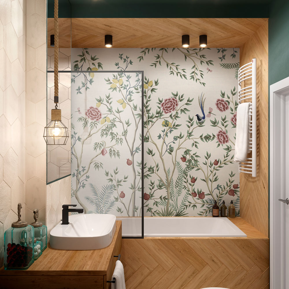 Pared de baño con papel pintado